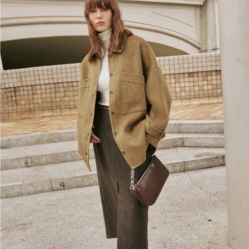 Petite Studio NYC Newton Oversized Wool Jacket – Olive Brown – Medium